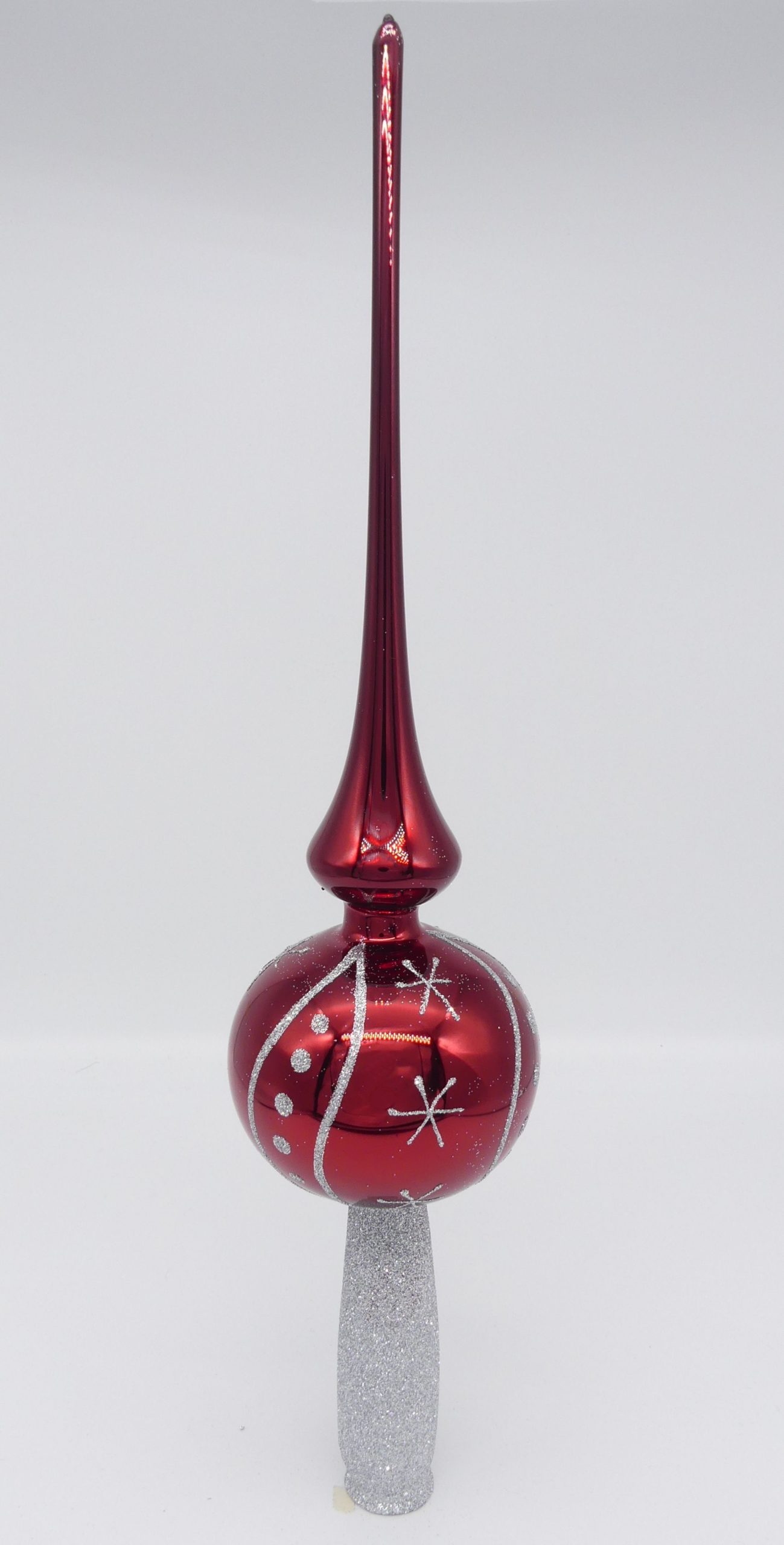 Spitze Dunkelrot, Muster Sterne in Silberglimmer Spitze 9cm Kugel dunkelrot Lauschaer Glashandwerk Antik & Modern