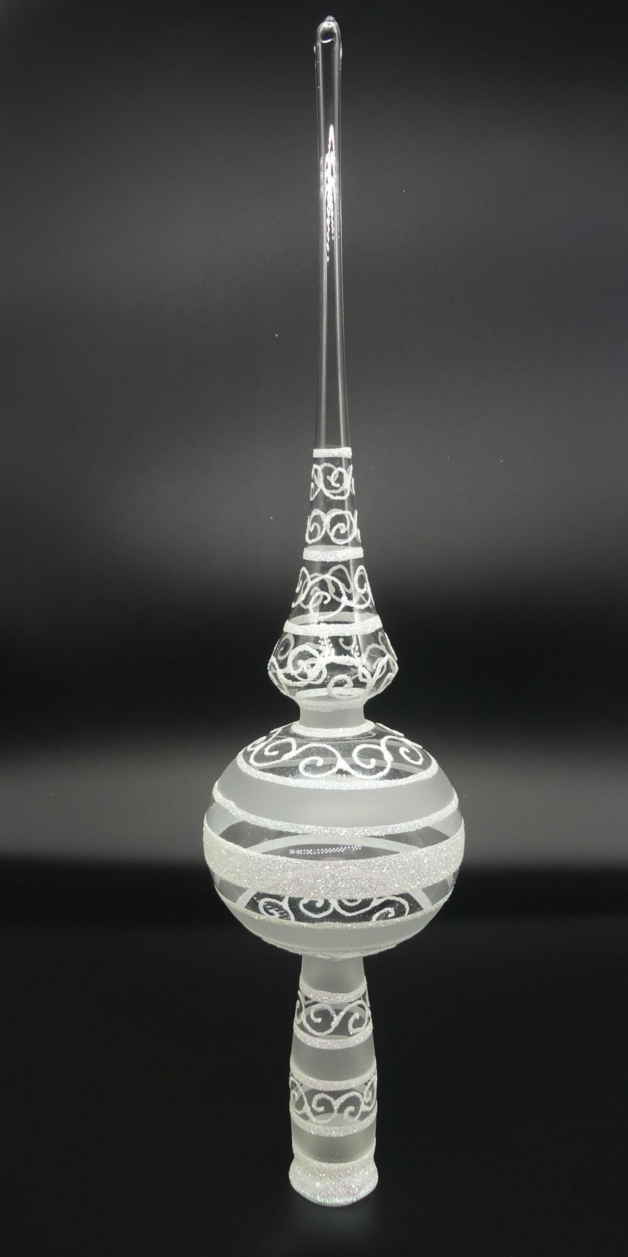 Spitze_9cm_kugel_glasklar_ringe_und_schnecken Spitze 9cm glasklar Weihnachtsschmuck Antik & Modern