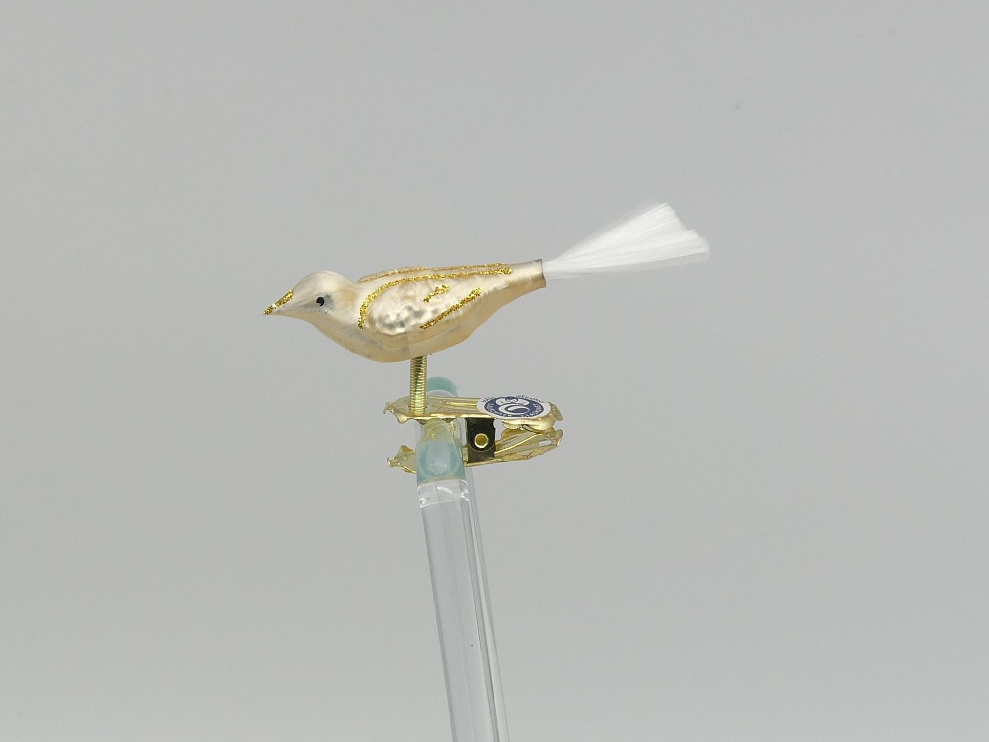 Minivogel eisgold Glasseide Minivogel gold Lauschaer Glashandwerk Vogelfigur Antik & Modern