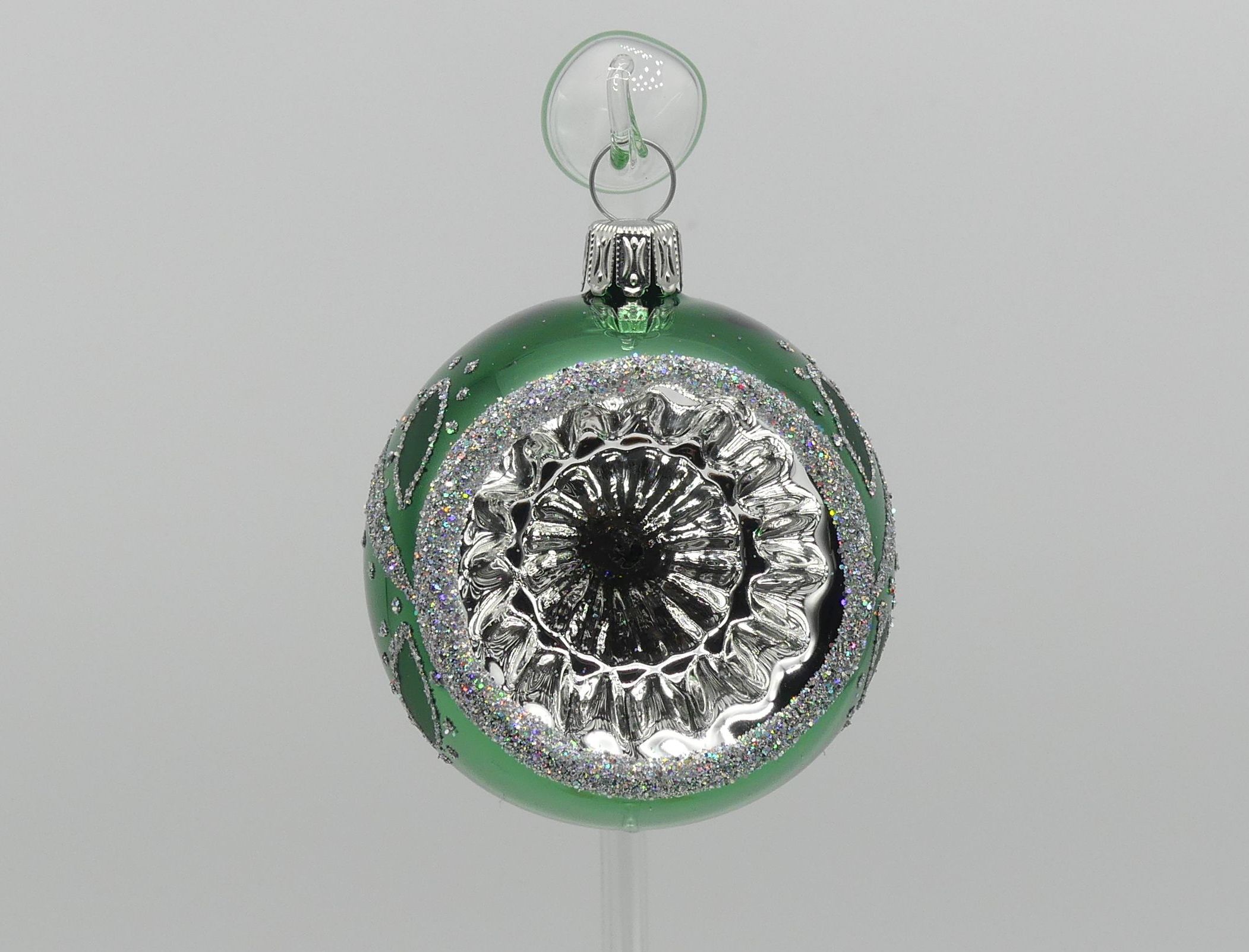 6cm Reflexkugel, Muster Blätter-Girlande (glanz dunkelgrün) 6cm Reflexkugel grün Glasfigur Antik & Modern