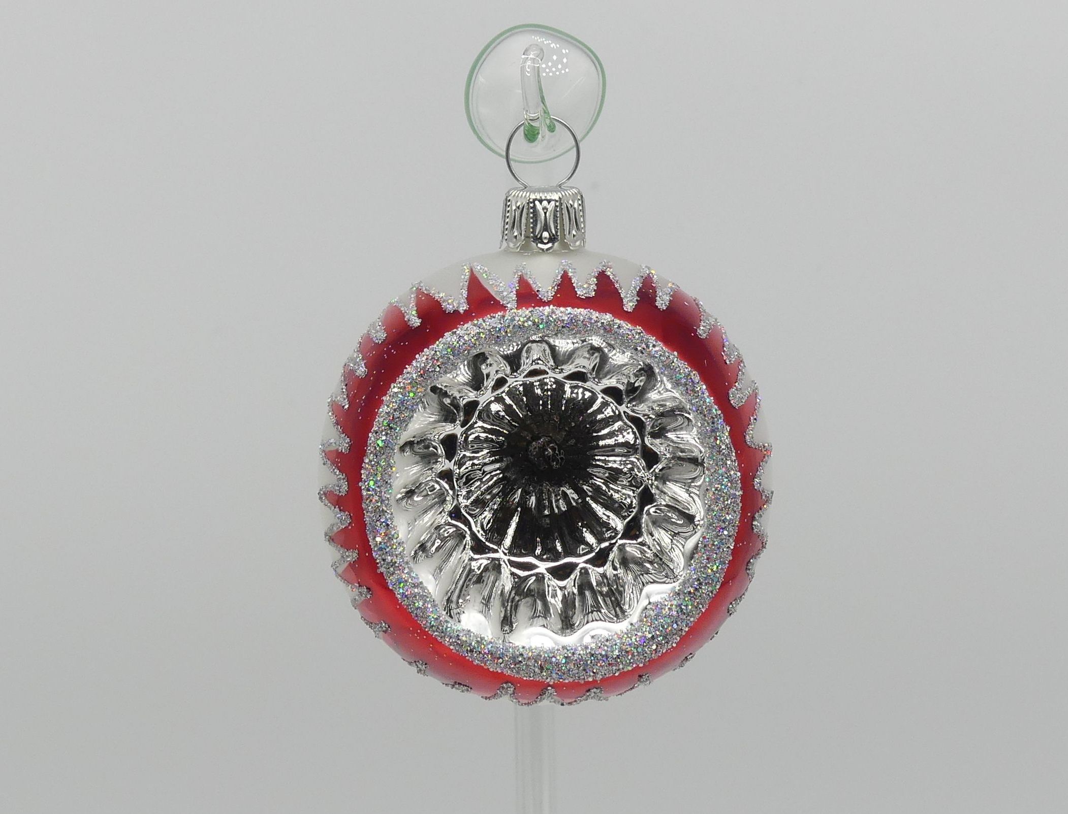 6cm Reflexkugel Muster Feuer&Eis (matt weiss, rot) 6cm Reflexkugel rot Glasfigur Antik & Modern