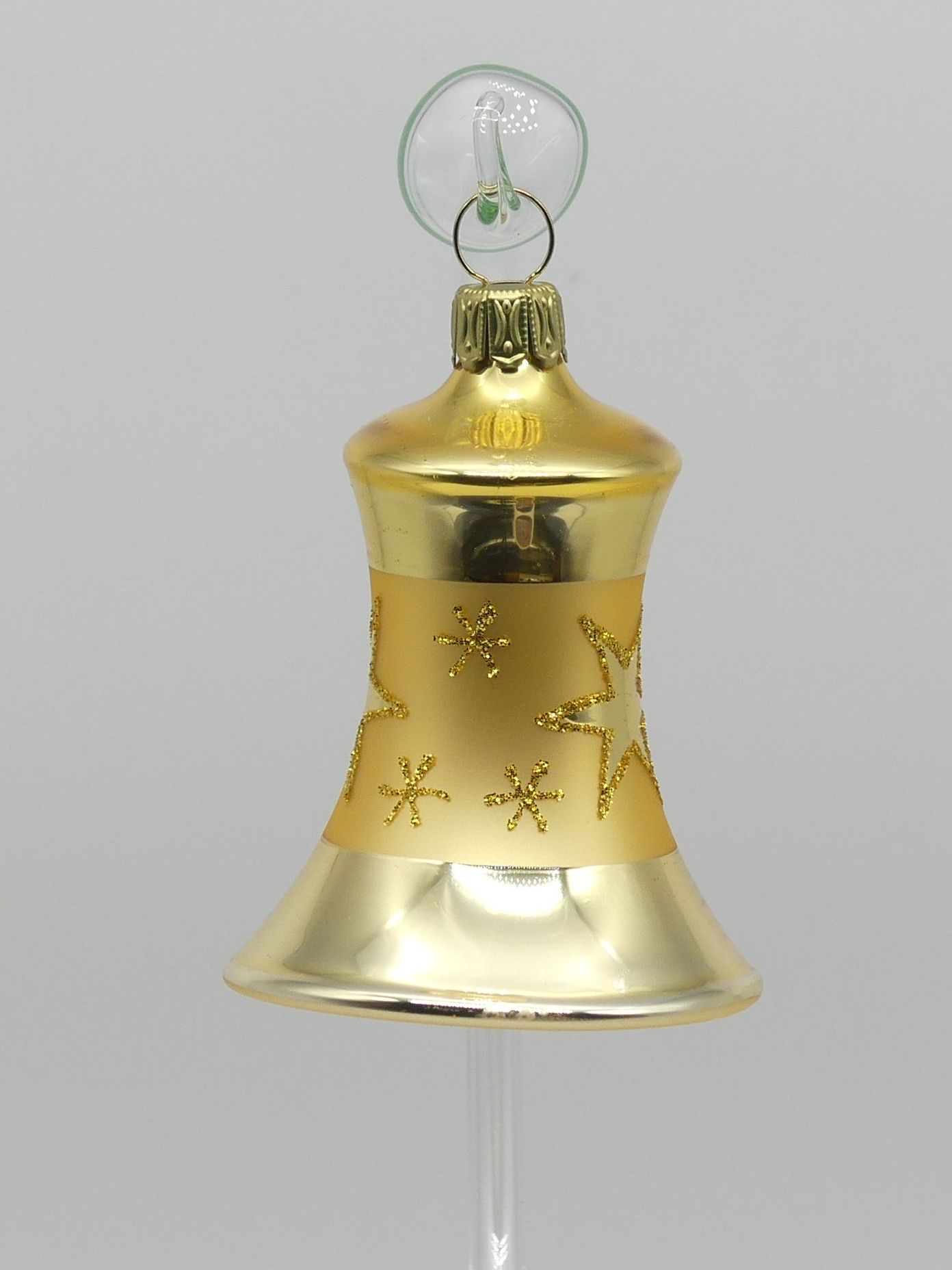 5cm Glocke Muster Sterne (matt hellgold) 5cm Glocke gold Glasfigur Antik & Modern
