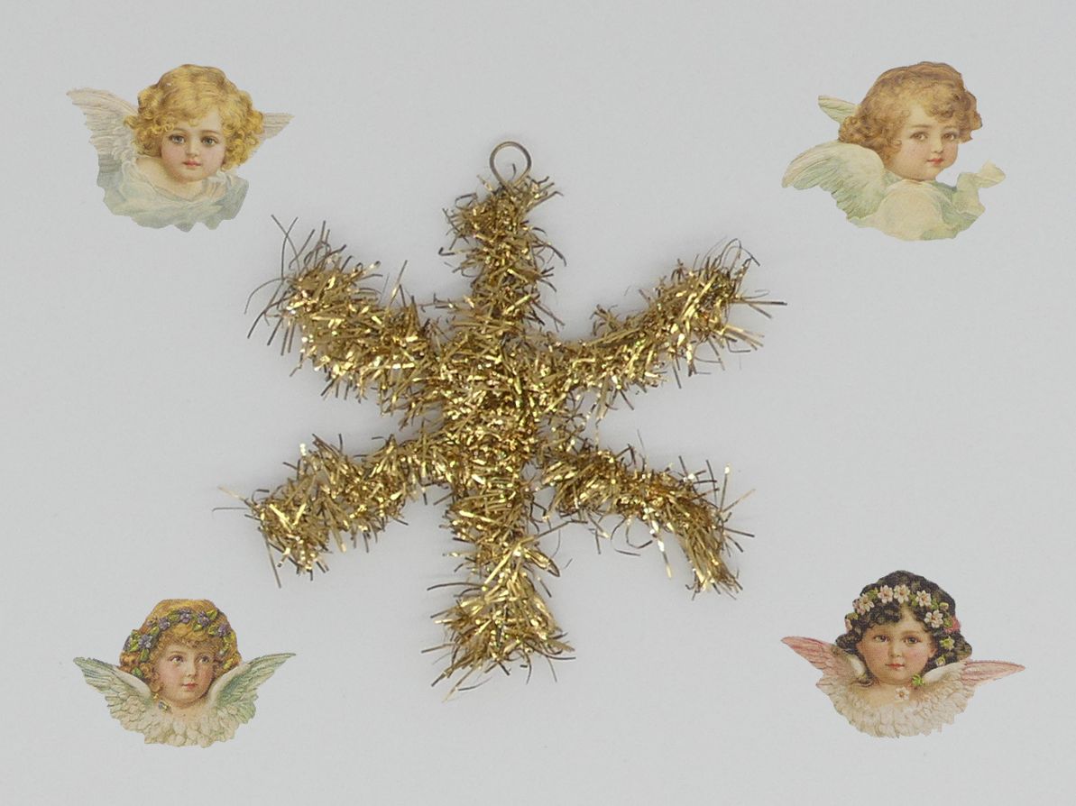 sterne_6cm_gold_varianten_ Lamettagirlandenstern 6cm gold Weihnachtsschmuck Antik & Modern