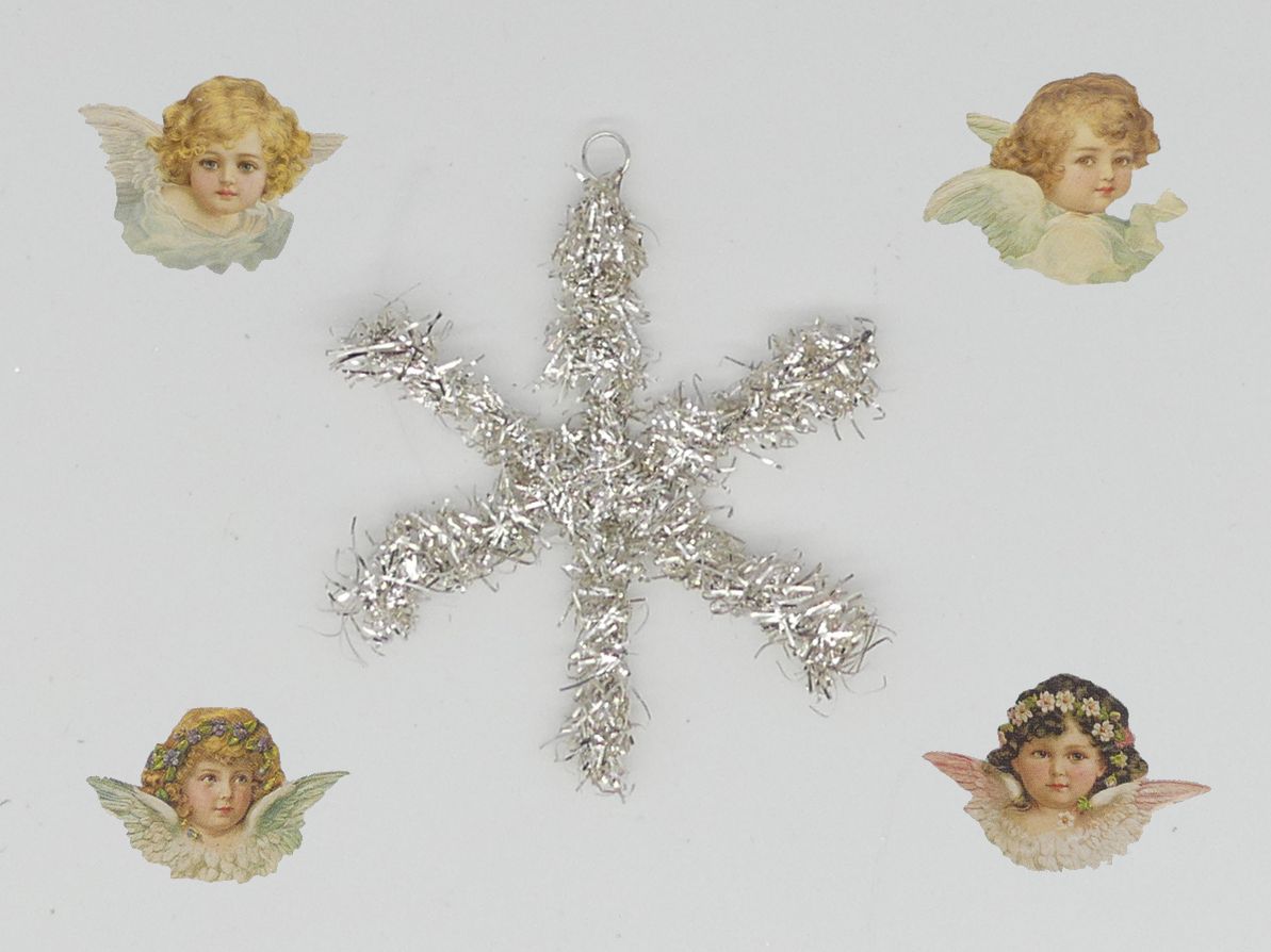 sterne_6cm_silber_varianten_ Lamettagirlandenstern 6cm silber Weihnachtsschmuck Antik & Modern