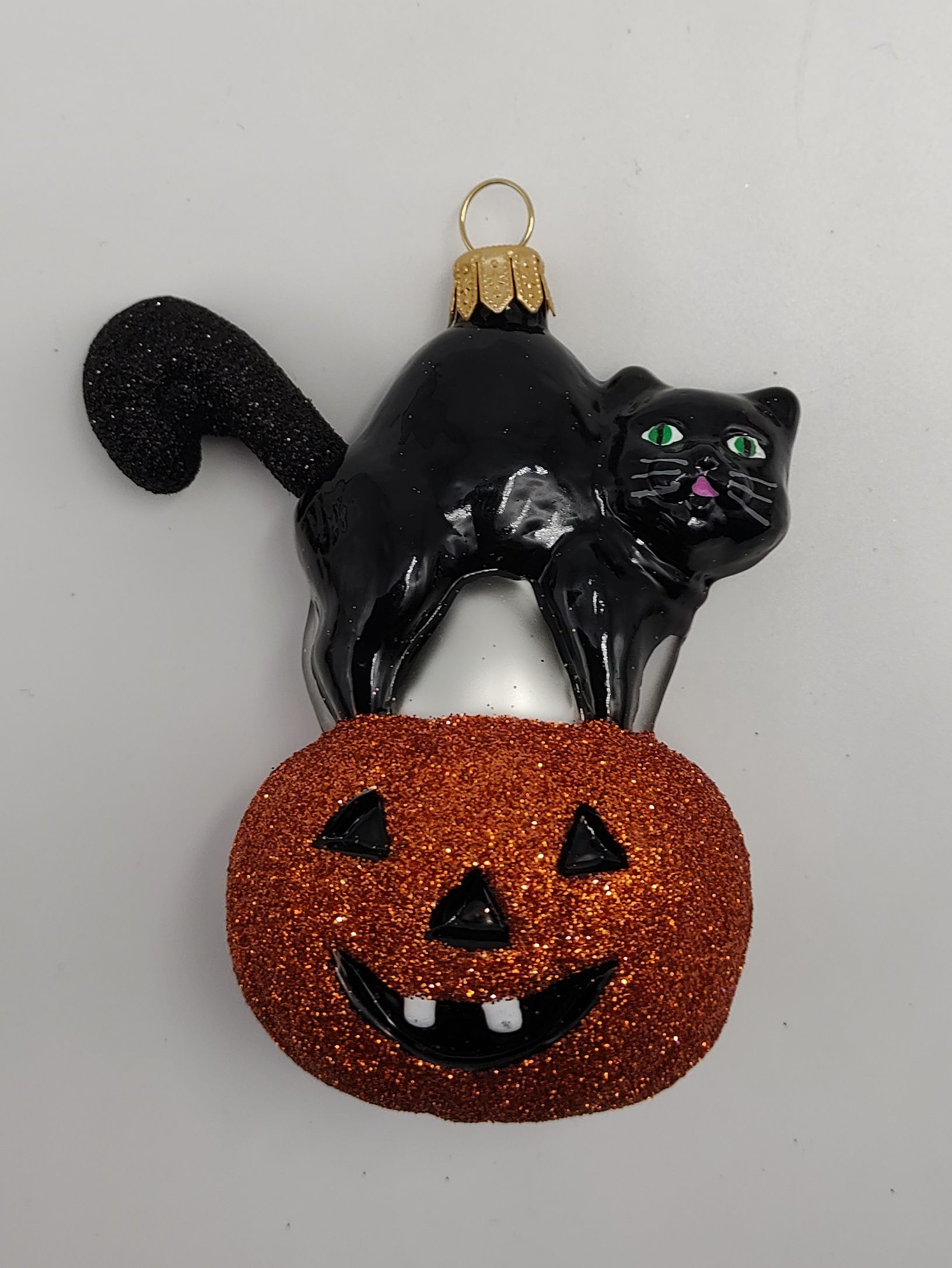 Katze mit Kürbis Glasfigur Antik & Modern