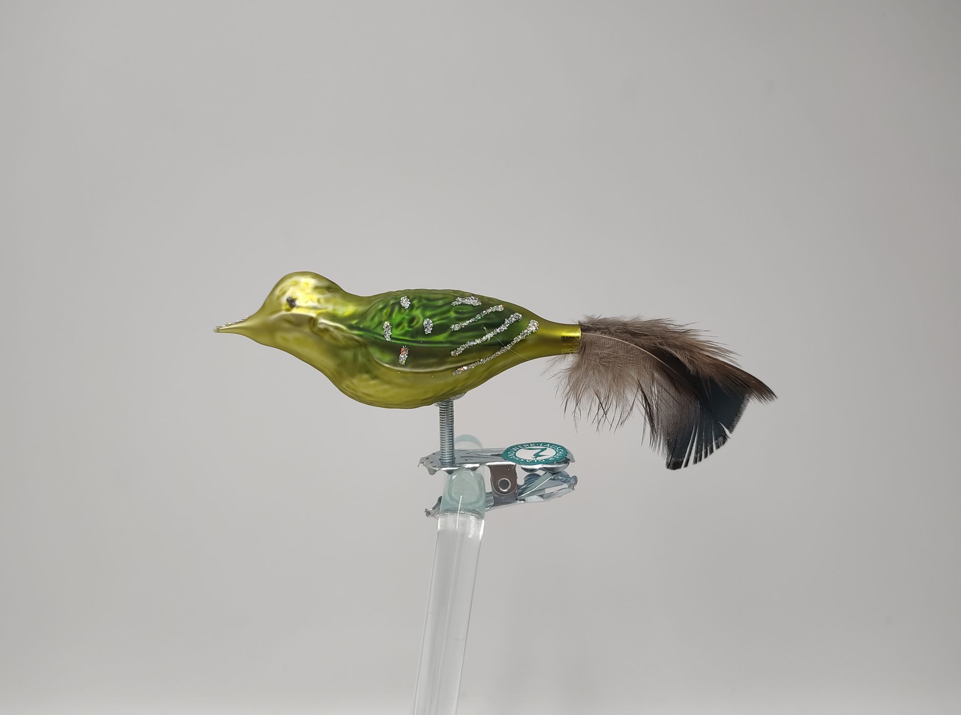 Vogel matt grün blattgrün Lauschauer Glashandwerk Antik & Modern