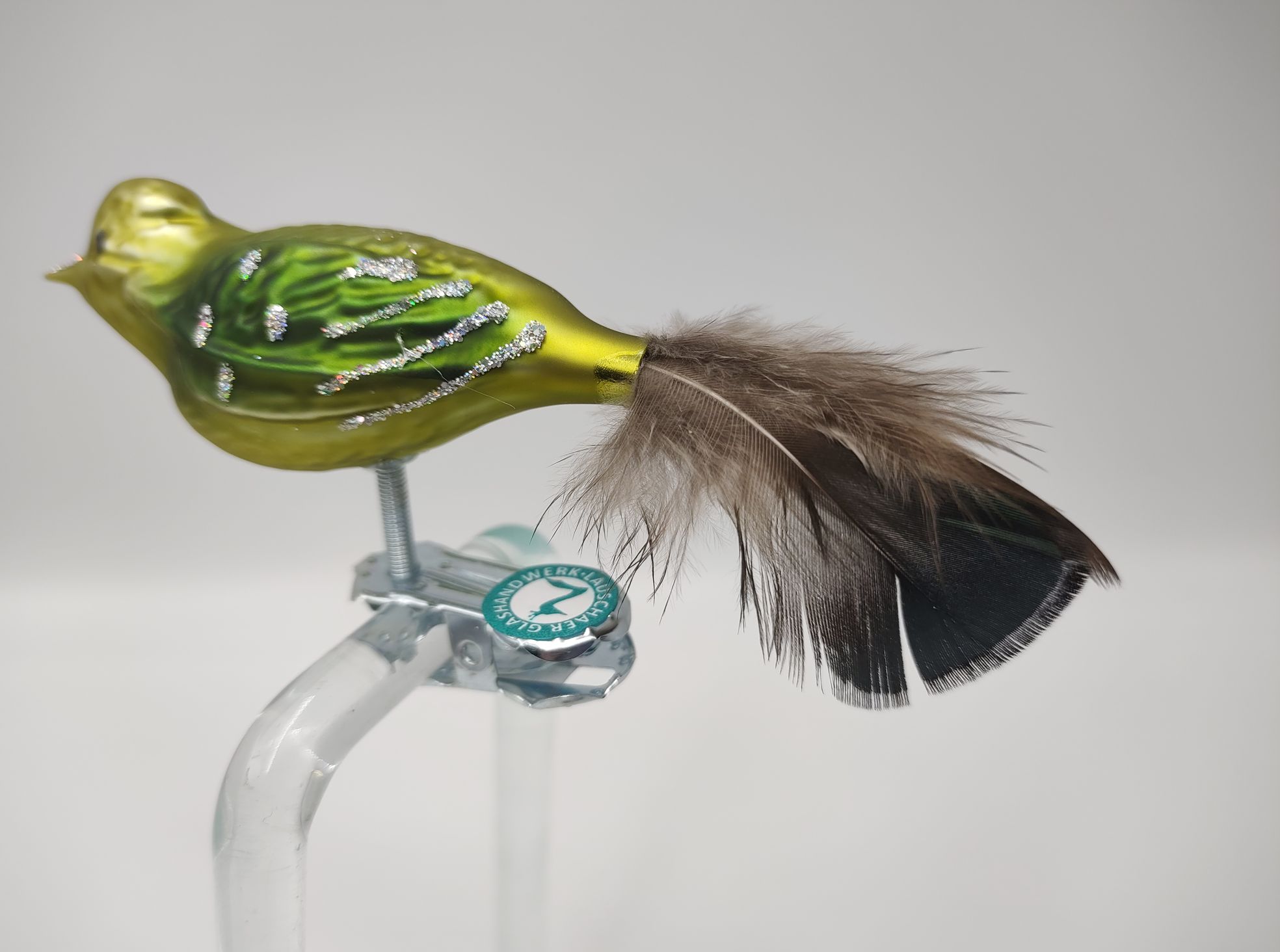Vogel matt grün blattgrün Lauschauer Glashandwerk Antik & Modern