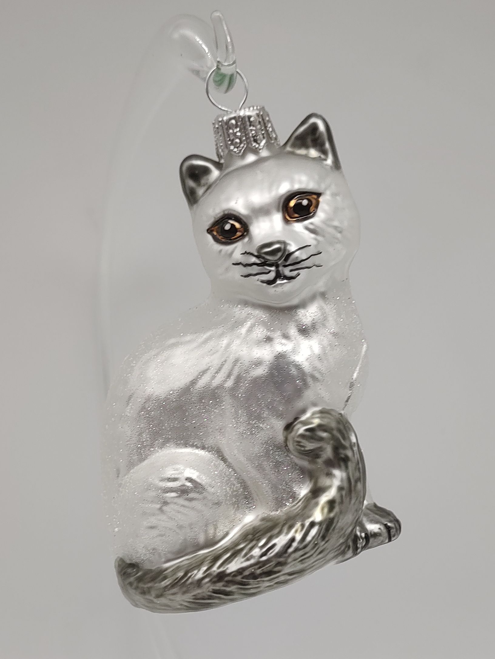 Große Katze weiss Glasfigur