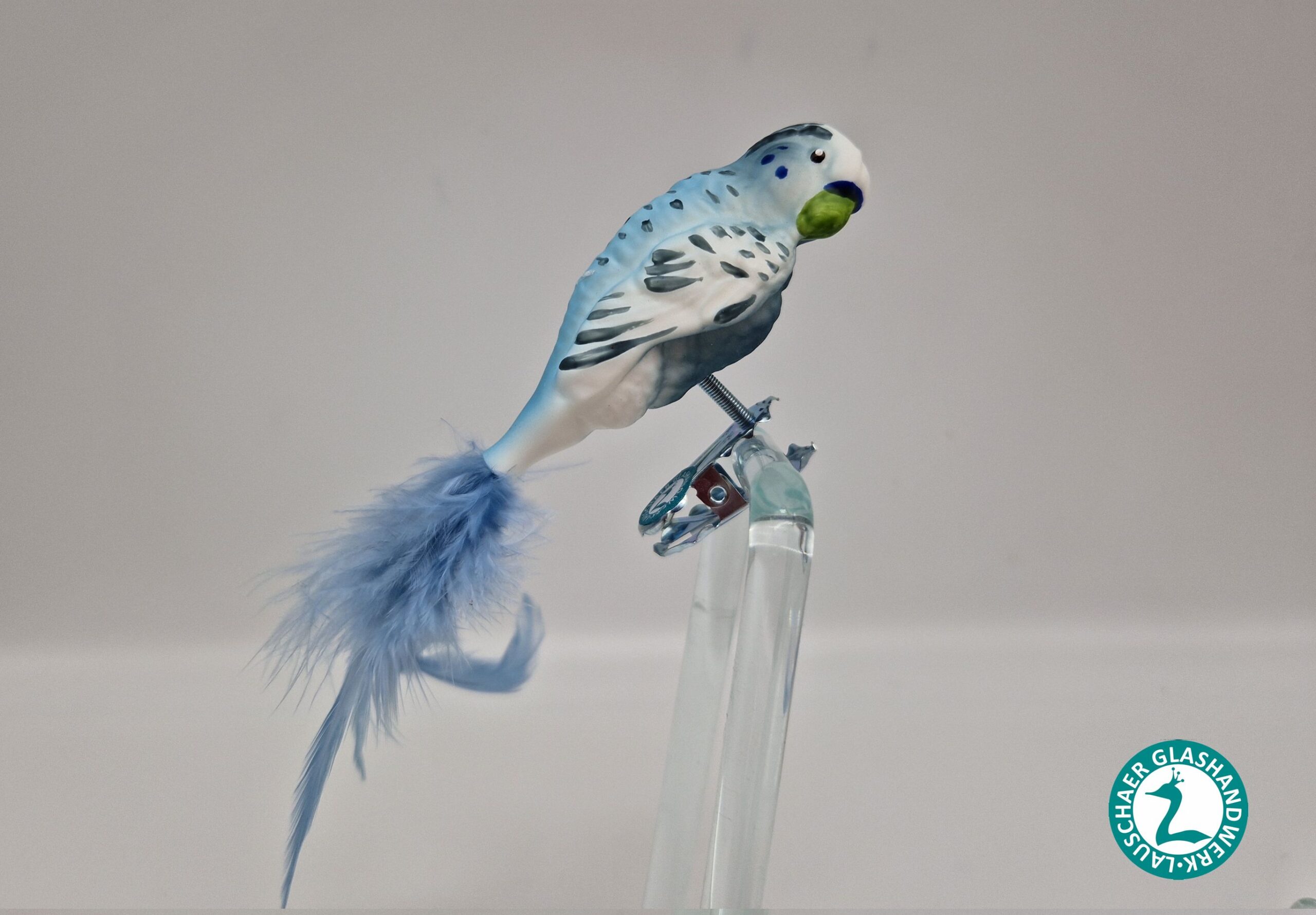 Wellensittich grau Vogelfigur Lauschauer Glashandwerk Antik & Modern